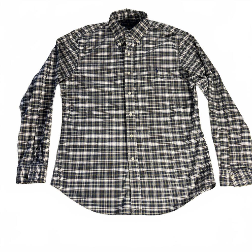 Ralph Lauren Shirt Men L Multi Plaid Navy Slim 100% Cotton‎ Preppy Button Down